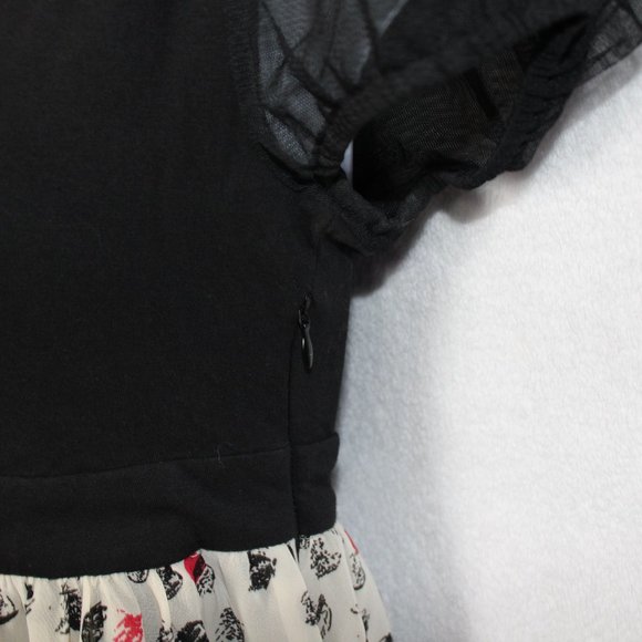 Forever 21 Women's Dress Polka Dot Short Sleeve Puffy  Black Beige Red Small - Picture 7 of 8